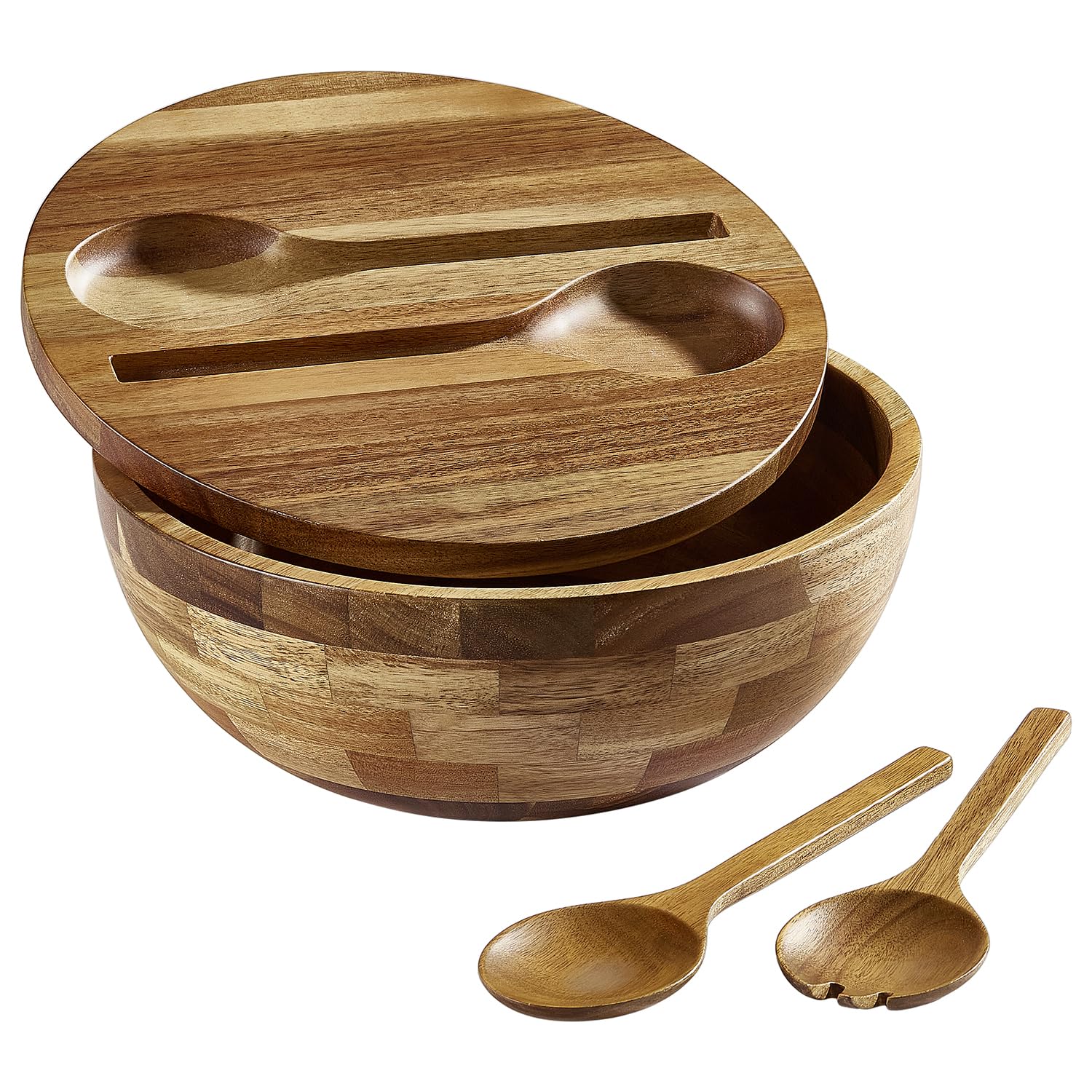 Amazon.com | ECWAY Acacia Wooden Salad Bowl with Lid, Built-in